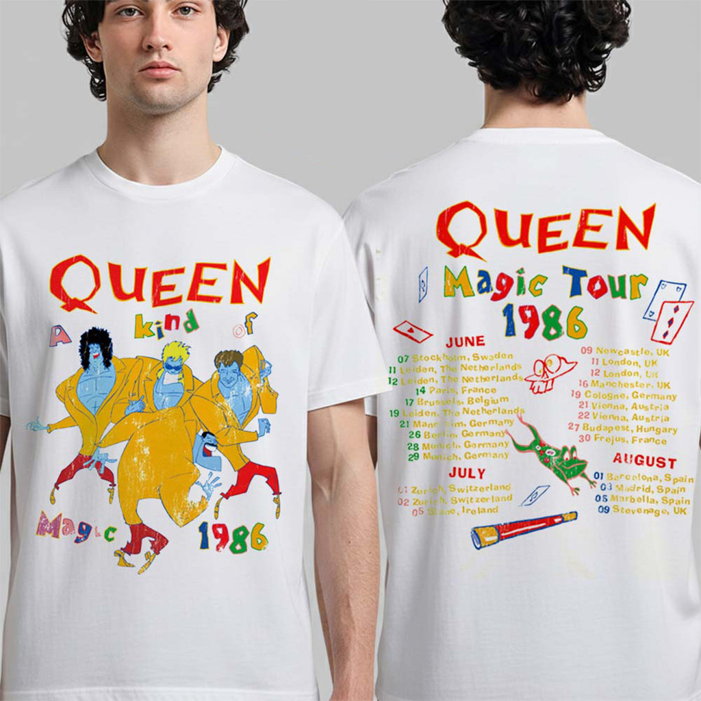 Queen A Kind Of Magic Merch Capsule 1986 Vintage White Tour T-Shirt Birthday Ideas For Men - Kdjoy