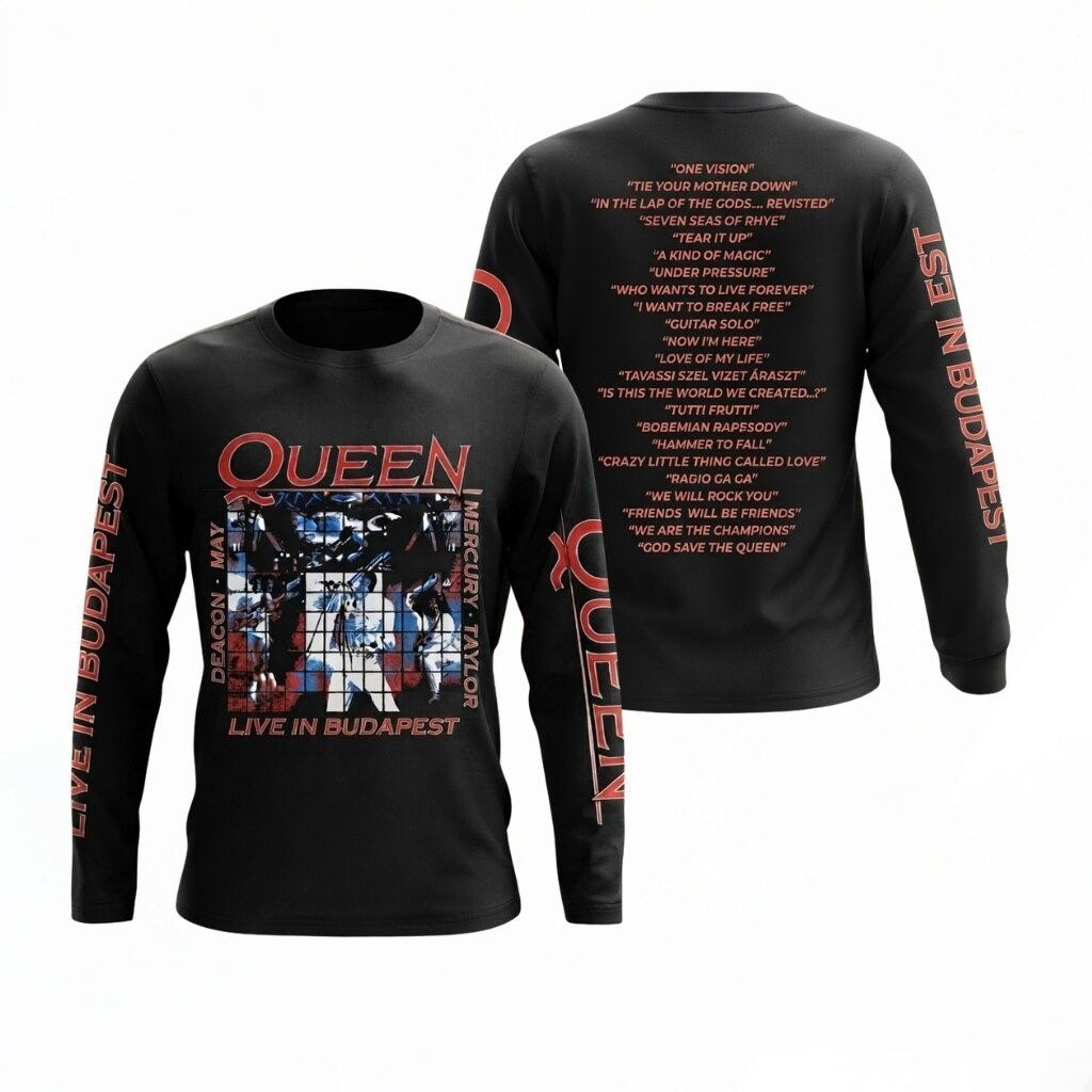 Queen Live In Budapest Setlist Concert Long Sleeve Shirt Queen Band Merch Gift For Music Fans - Kdjoy
