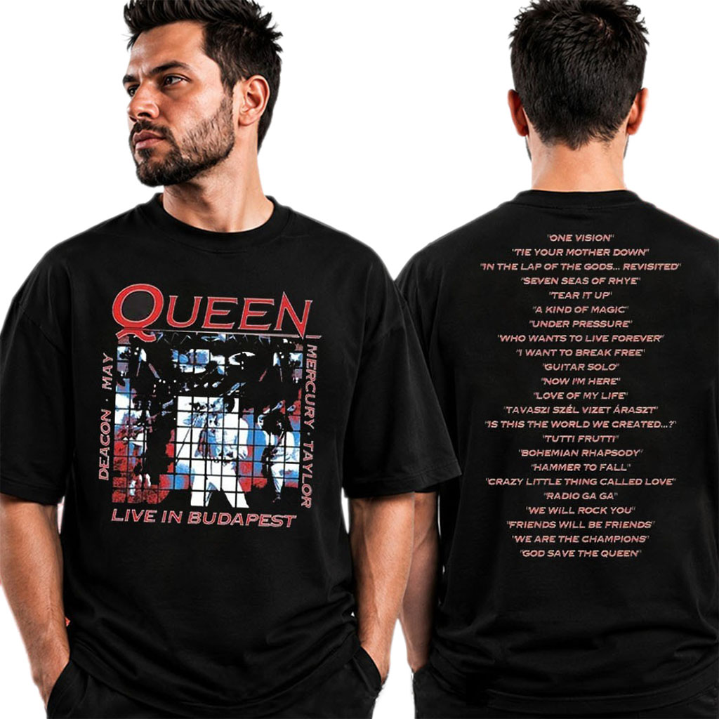 Queen Merch Budapest 40th Anniversary Tracklist Graphic T-Shirt Presents For Rock Lovers - Kdjoy Queen Merch Budapest 40th Anniversary Tracklist Graphic T-Shirt Presents For Rock Lovers - Kdjoy