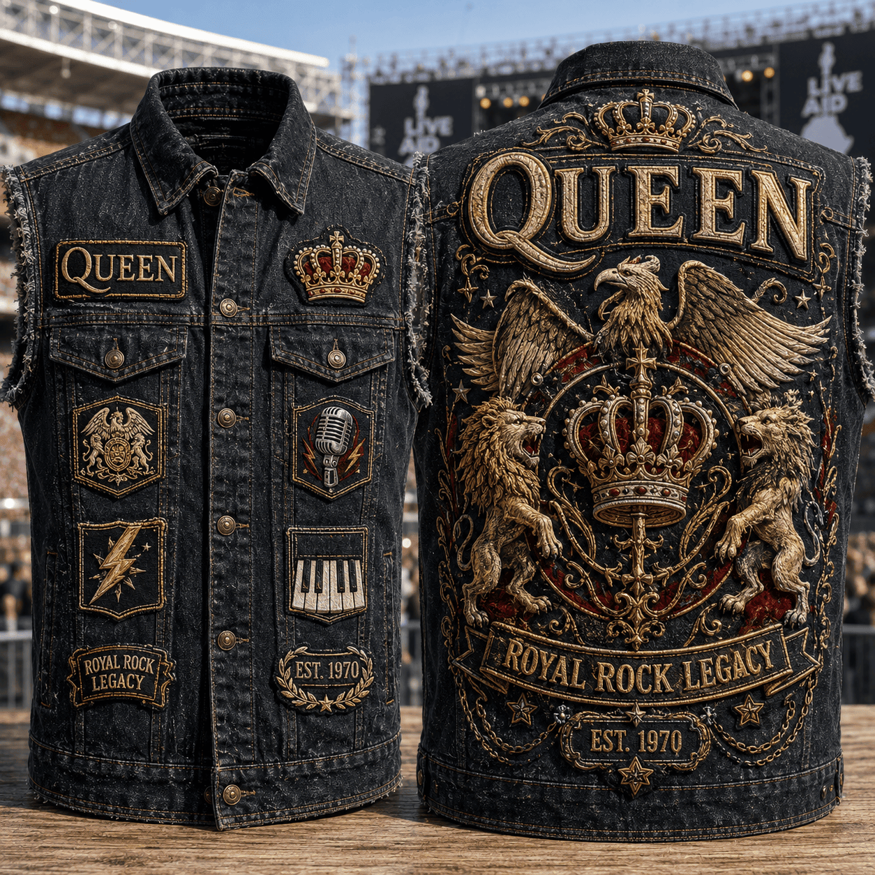 Queen Royal Rocky Legacy Denim Vest Queen Band Merch Gift Ideas For Music Lovers - Kdjoy Queen Royal Rocky Legacy Denim Vest Queen Band Merch Gift Ideas For Music Lovers - Kdjoy