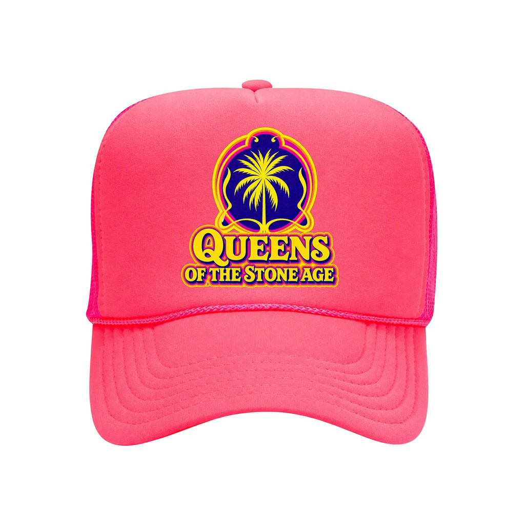 Queens Of The Stone Age Merch 2026 Palm Tree Trucker Hat Gift Ideas For Band Fans - Kdjoy