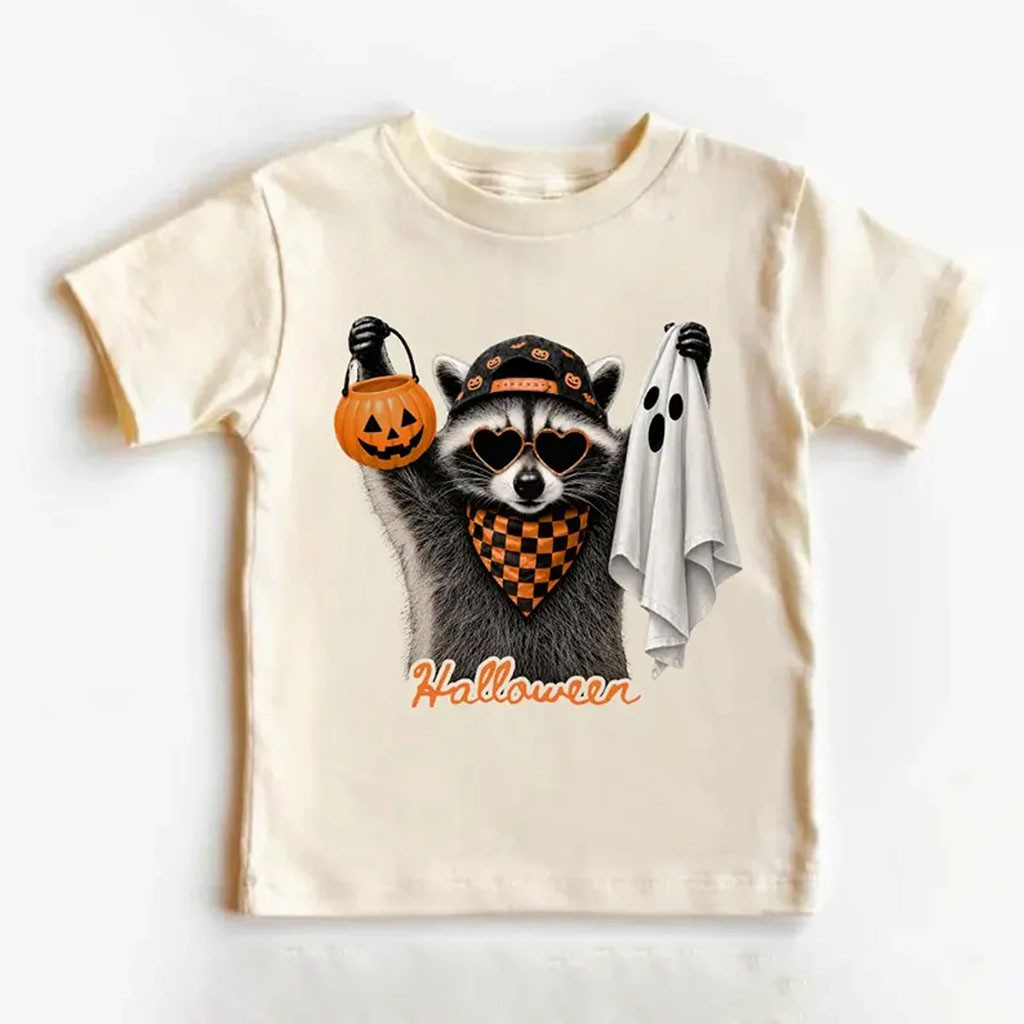 Raccoon Halloween Shirt Cute Ghost Pumpkin Tee Halloween Gifts For Teens - Kdjoy