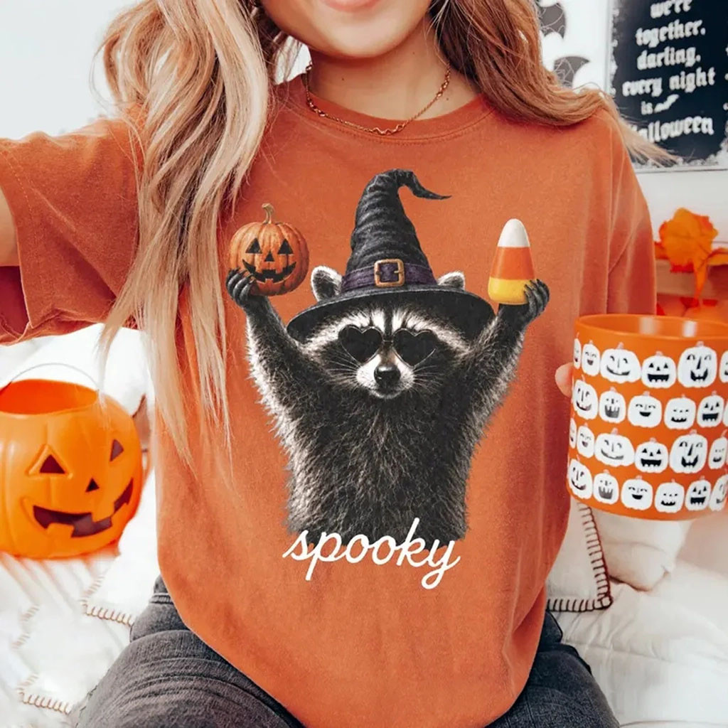Raccoon Halloween Shirt Spooky Season Shirt Popular Halloween Trendy Clothing Gifts For Her - Kdjoy Raccoon Halloween Shirt Spooky Season Shirt Popular Halloween Trendy Clothing Gifts For Her - Kdjoy