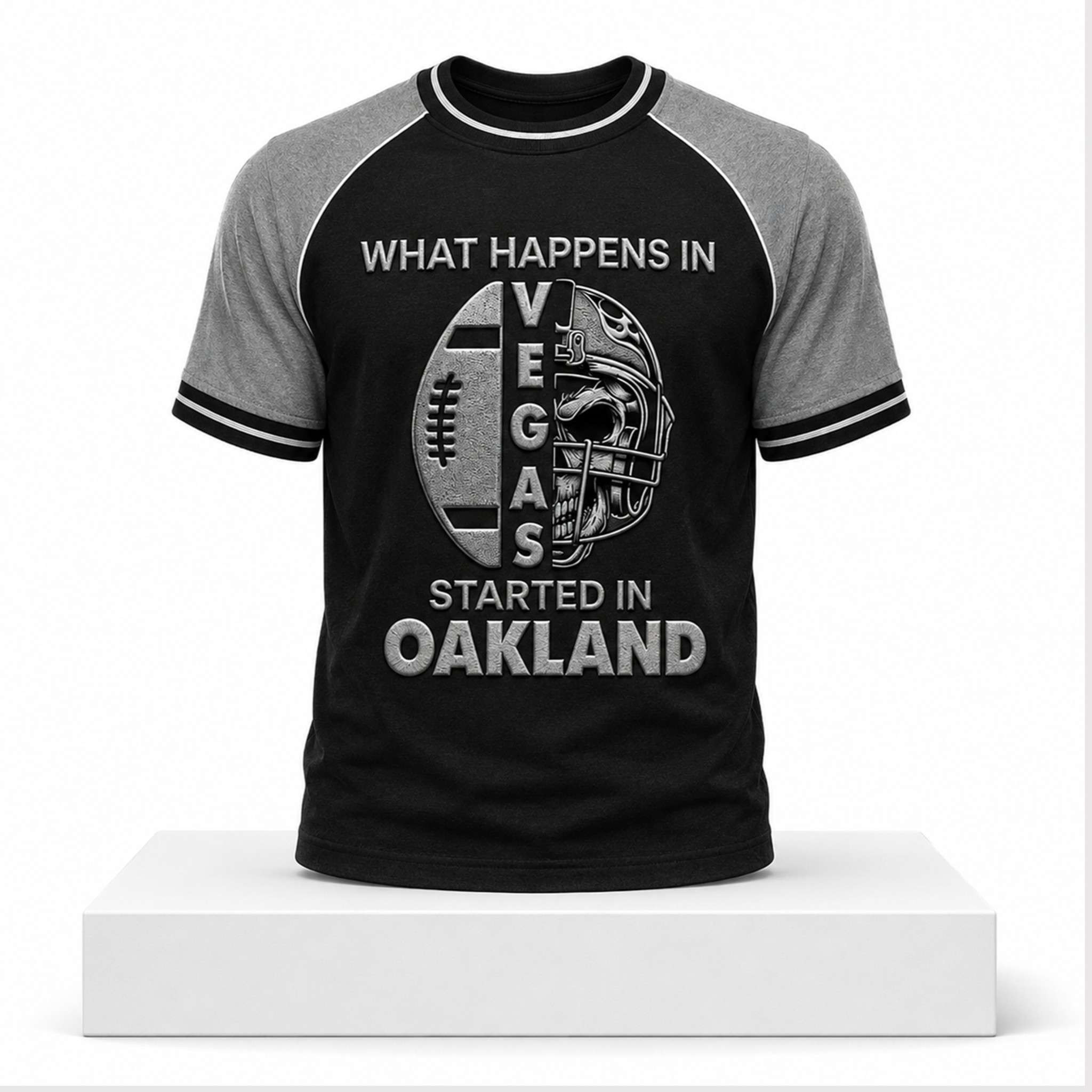 Raiders What Happens In Vegas Started In Oakland 2026 Shirt Raiders Merch Football Fan Gifts - Kdjoy Raiders What Happens In Vegas Started In Oakland 2026 Shirt Raiders Merch Football Fan Gifts - Kdjoy