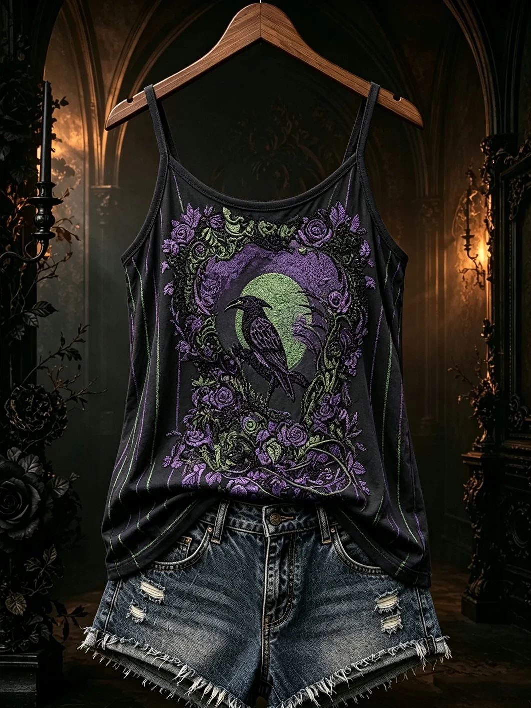 Raven And Skull Dark Tank Top Gothic Raven Clothing Unique Gift For Women - Kdjoy