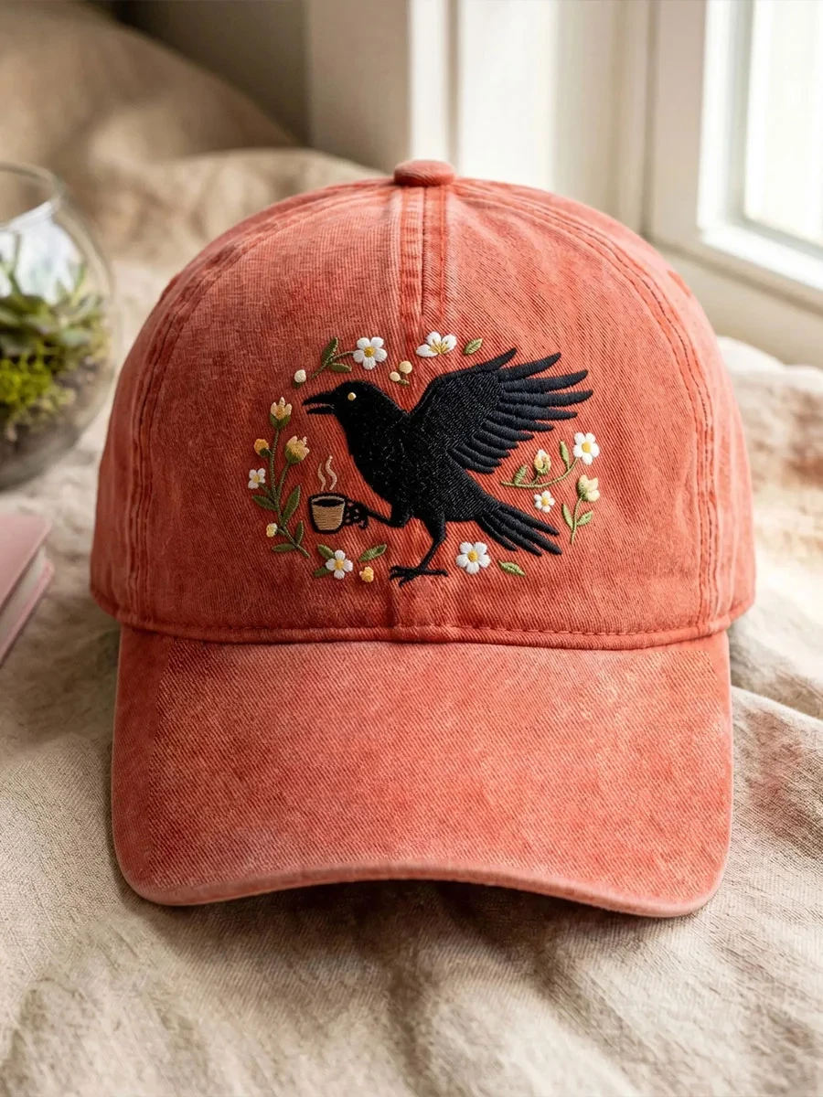 Raven Crow On Branch Baseball Cap Red Floral Flower Gothic Merch Gift For Her - Kdjoy Raven Crow On Branch Baseball Cap Red Floral Flower Gothic Merch Gift For Her - Kdjoy