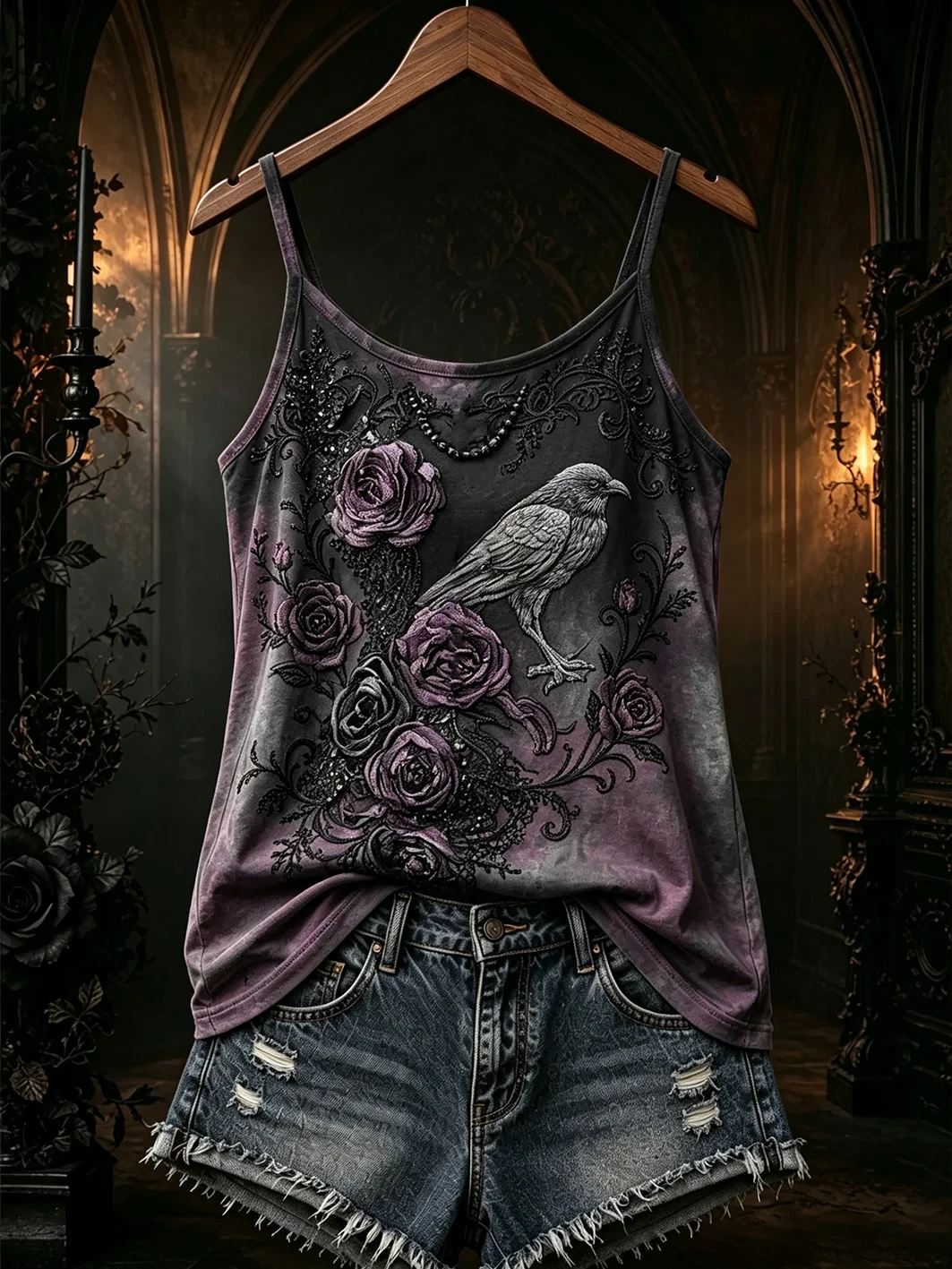 Raven Roses Tank Top Gothic Floral Clothes Cozy Halloween Clothes - Kdjoy Raven Roses Tank Top Gothic Floral Clothes Cozy Halloween Clothes - Kdjoy