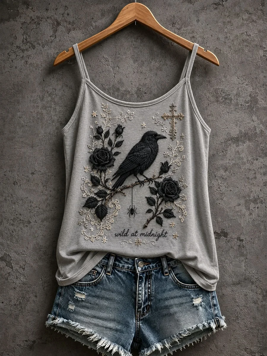 Raven Wild At Midnight Tank Top Gothic Raven Clothes Halloween Lover Gift Ideas - Kdjoy