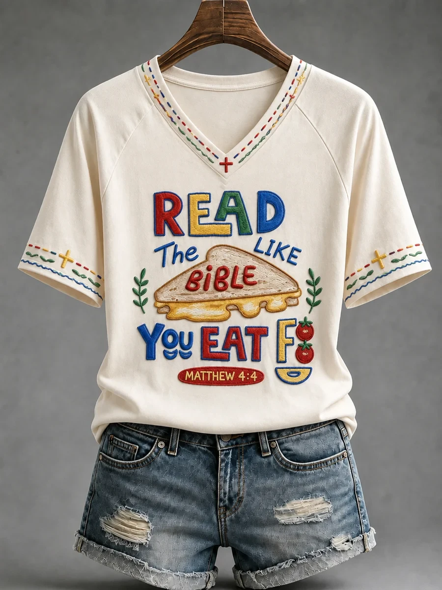 Read The Bible Like You Eat Food V-Neck Shirt Funny Christian Clothing Gifts For Friends - Kdjoy Read The Bible Like You Eat Food V-Neck Shirt Funny Christian Clothing Gifts For Friends - Kdjoy