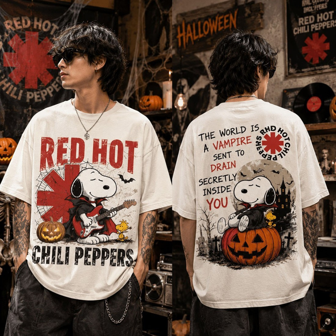 Red Hot Chili Peppers Merch Halloween Snoopy T-Shirt Halloween Gifts For Rock Fan - Kdjoy