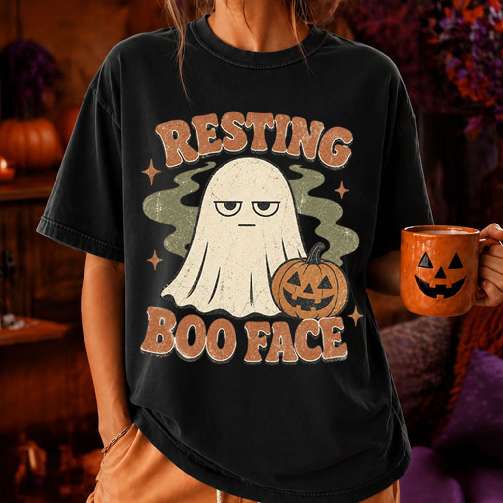 Resting Boo Face Ghost T-Shirt Sarcastic Halloween Pumpkin Shirt Gift For Friends - Kdjoy