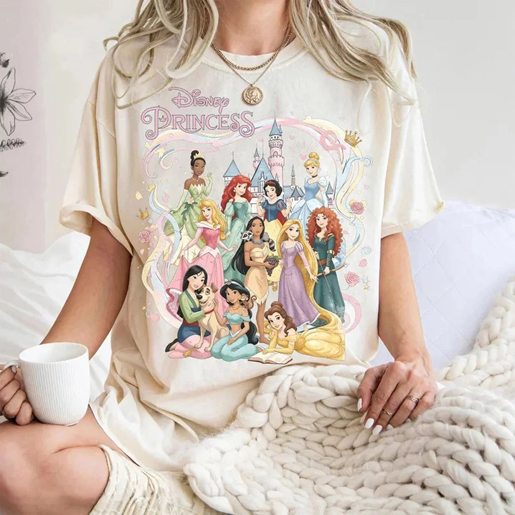 Retro D Princess Characters Shirt Rapunzel Belle Cinderella D Girly Trip Tee Cute Birthday Gift - Kdjoy