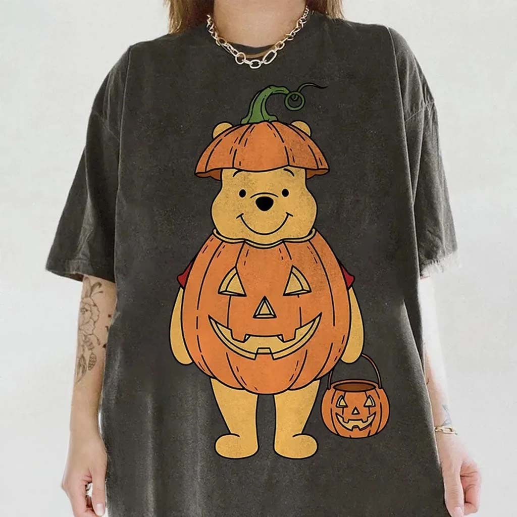 Retro Halloween Winnie The Pooh Pumpkin Shirt Spooky Season Tee Cute Gift For Halloween - Kdjoy