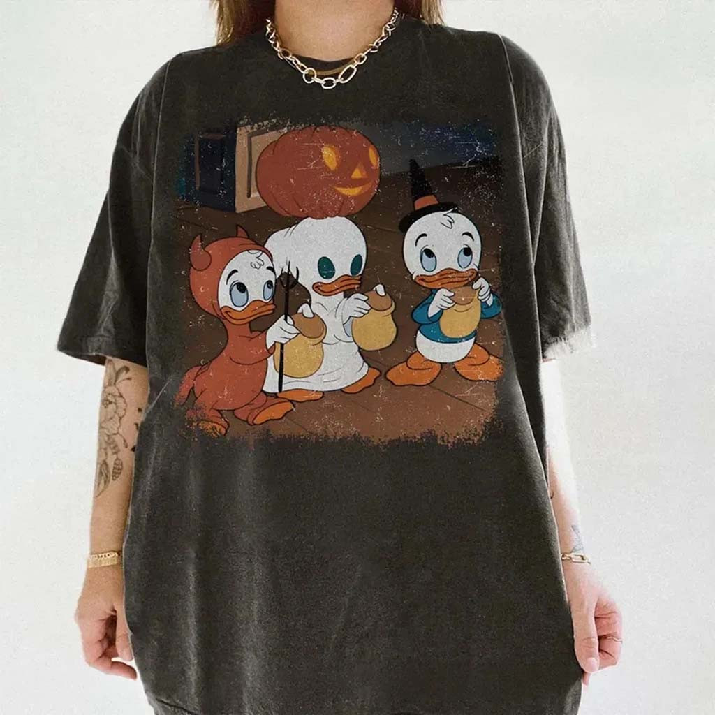 Retro Huey Dewey Louie Halloween Costume Trick Or Treat Shirt Ducktales Spooky Season Apparel - Kdjoy
