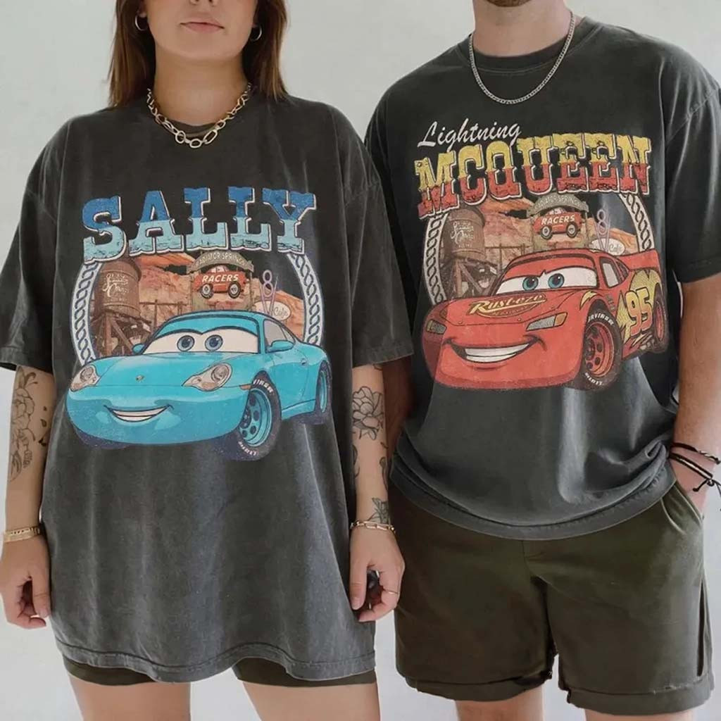 Retro Lightning Mcqueen Sally Couple Shirt D Cars Matching Tee Best Gift For Couples - Kdjoy