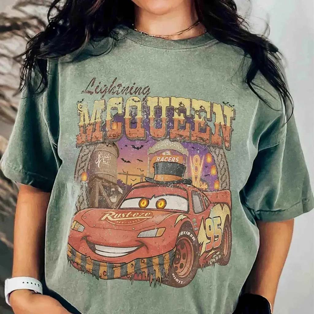 Retro Lightning Mcqueen Sally Halloween Shirt Pixar Cars Land Shirt Halloween Gift Ideas - Kdjoy