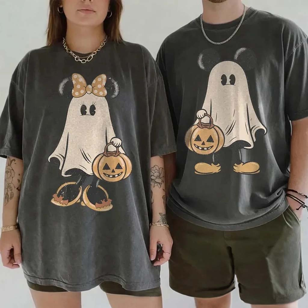 Retro Mickey Couple Halloween Ghost Shirt Mickey And Minnie Spooky Season Tee Couple Gifts - Kdjoy