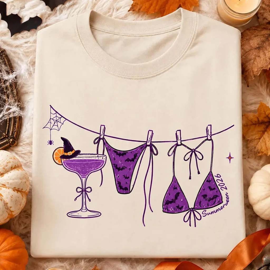 Retro Preppy Summerween Bikini Shirt Summer Funny Halloween Bikini Tee 2026 Gift For BFF - Kdjoy