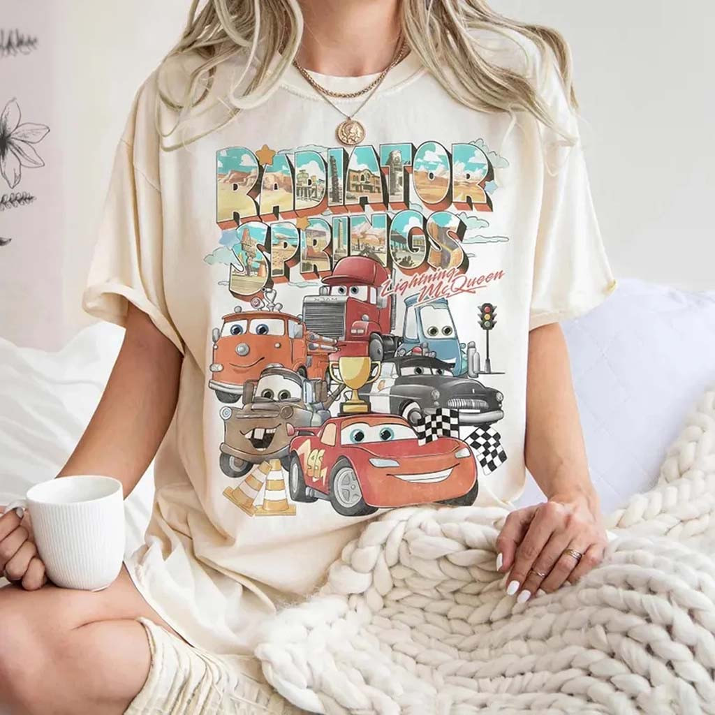 Retro Radiator Springs Lightning Mcqueen T-Shirt Pixar Cars Family Shirt D Vacation Outfits - Kdjoy