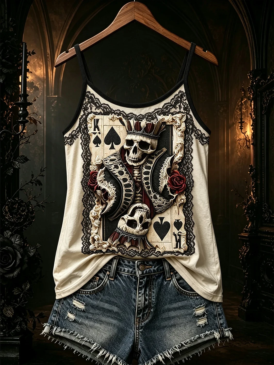 Retro Skull Ace Of Spades Tank Top Playing Card Clothing Gifts For Fans - Kdjoy