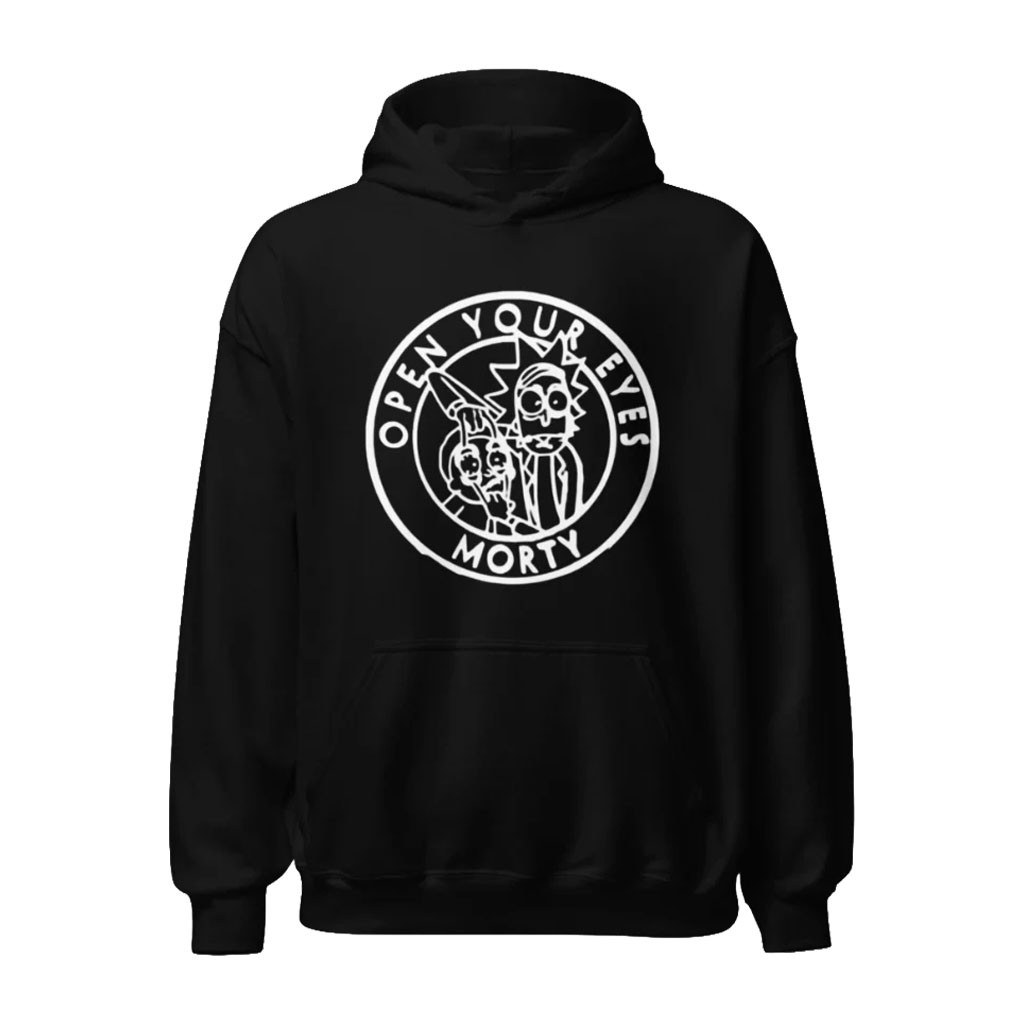 Rick And Morty Merch 2026 Logo Hoodie Black Open Your Eyes Morty Hoodie Sitcom Fan Gifts Rick And Morty Merch 2026 Logo Hoodie Black Open Your Eyes Morty Hoodie Sitcom Fan Gifts