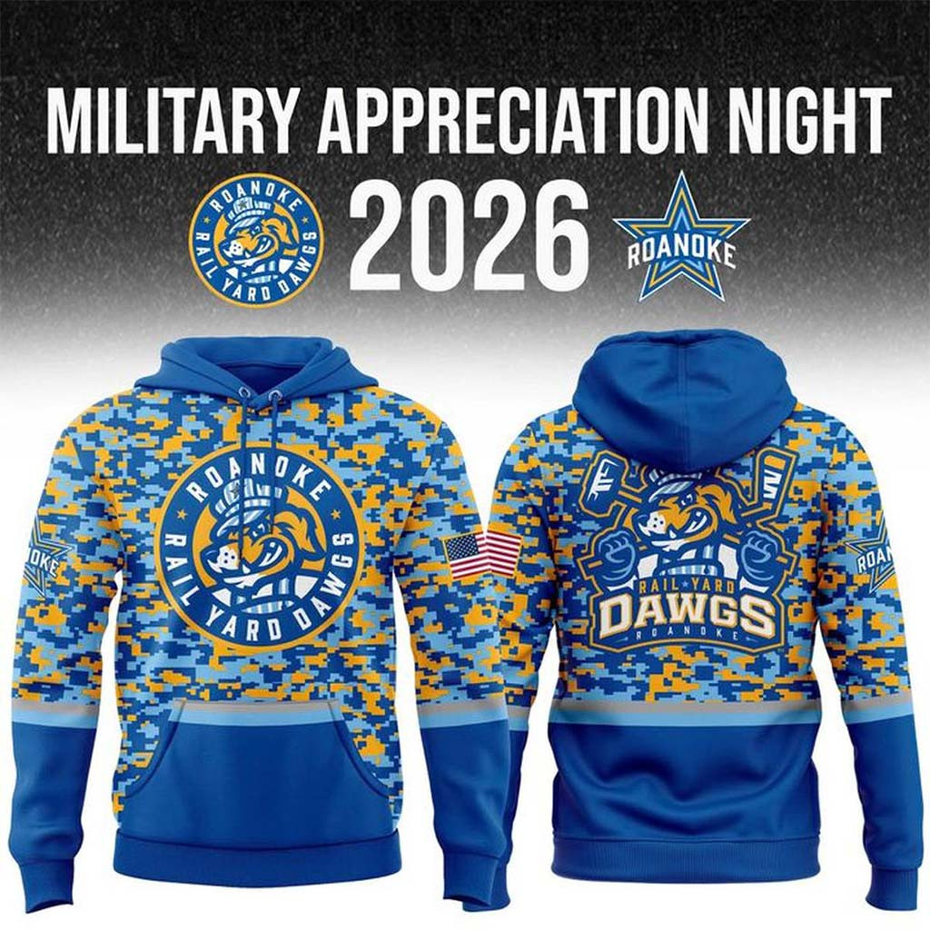 Roanoke Rail Yard Dawgs 2026 Military Appreciation Night Hoodie Present For Hockey Fans - Kdjoy Roanoke Rail Yard Dawgs 2026 Military Appreciation Night Hoodie Present For Hockey Fans - Kdjoy