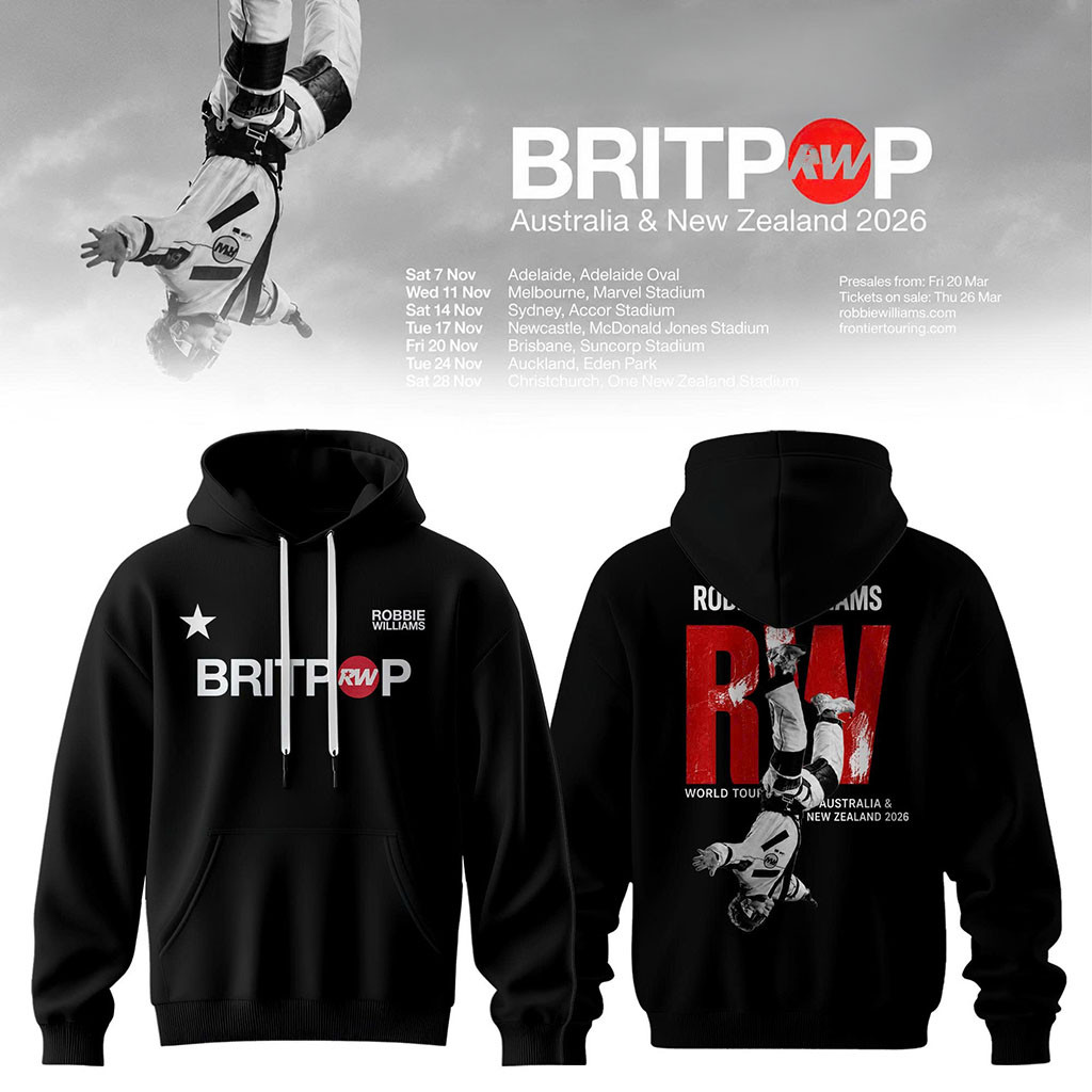 Robbie Williams Britpop AU NZ Tour 2026 Hoodie Robbie Williams Merch Presents For Music Lovers - Kdjoy