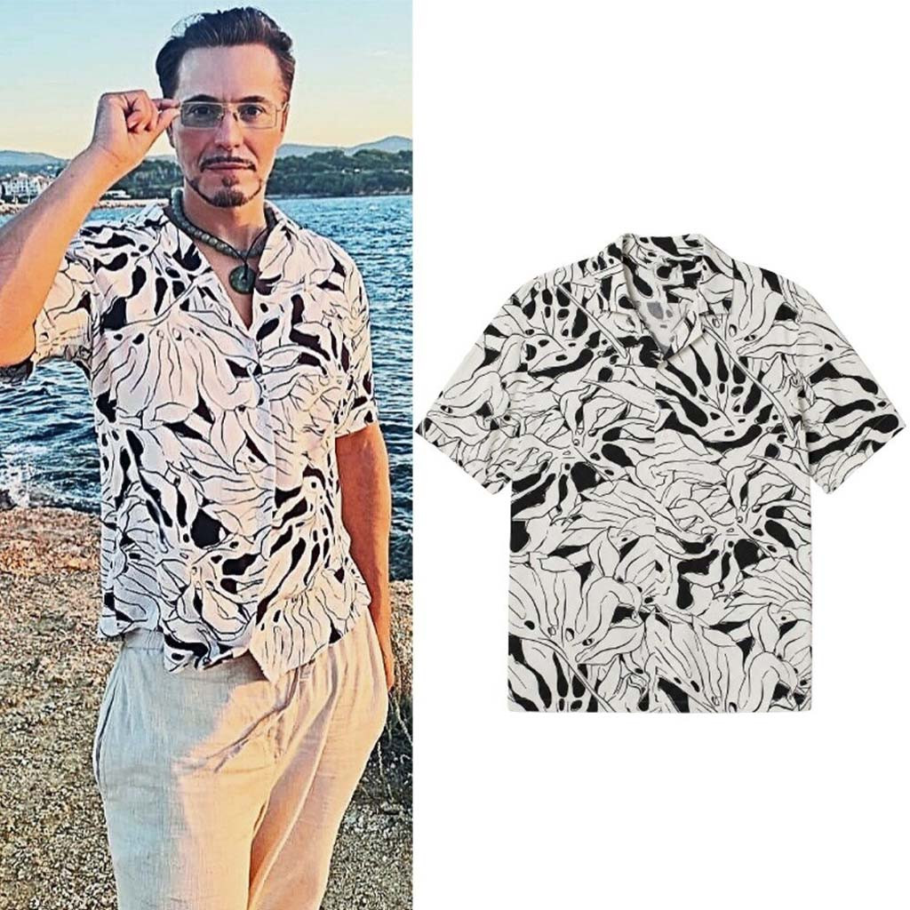 Robert Downey Jr Black And White Monstera Leaf Hawaiian Shirt Robert Downey Jr Merch Him Gifts - Kdjoy
