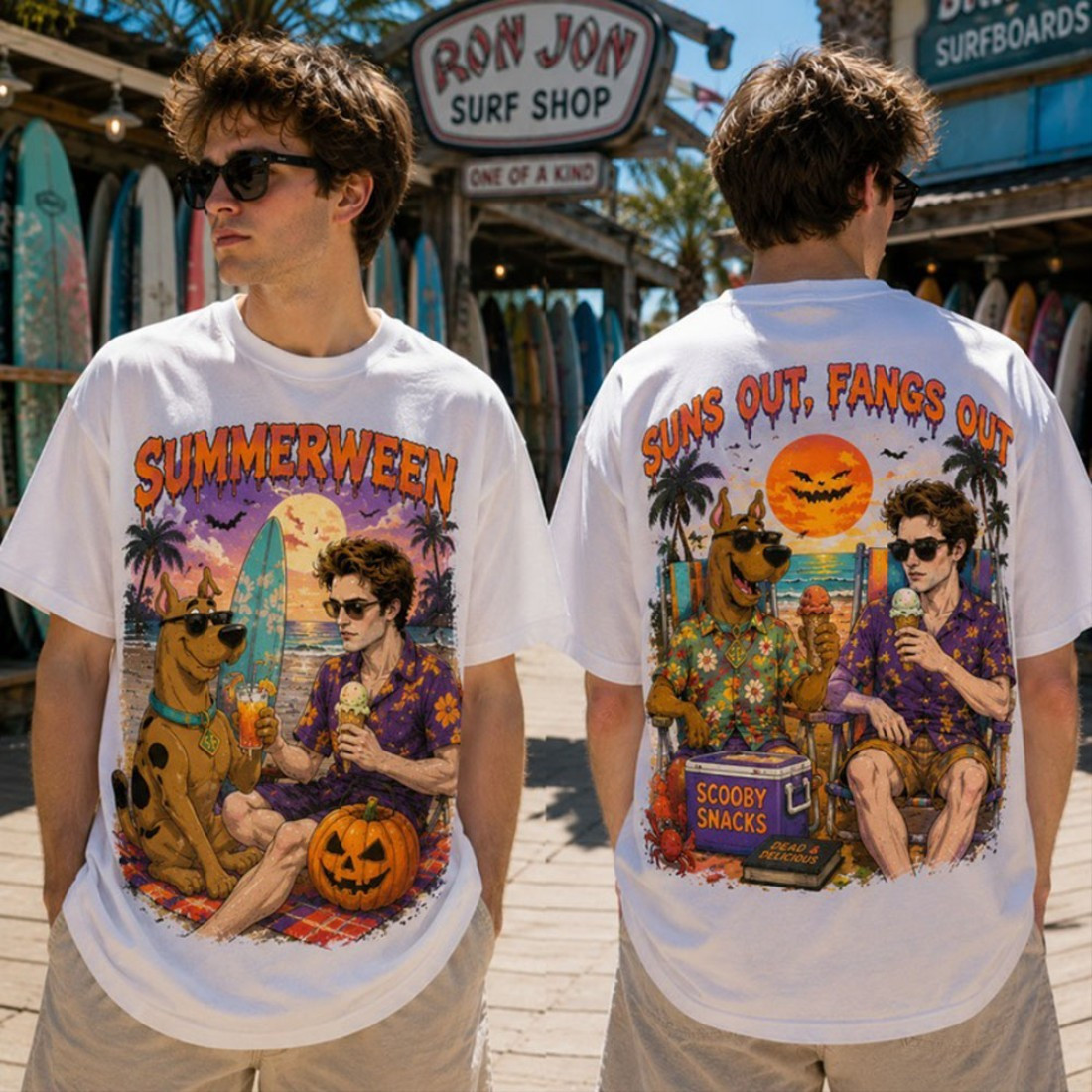 Robert Pattinson And Scoobi Doo SummerWeen T-Shirt Suns Out Fangs Out Shirt Him Gifts - Kdjoy
