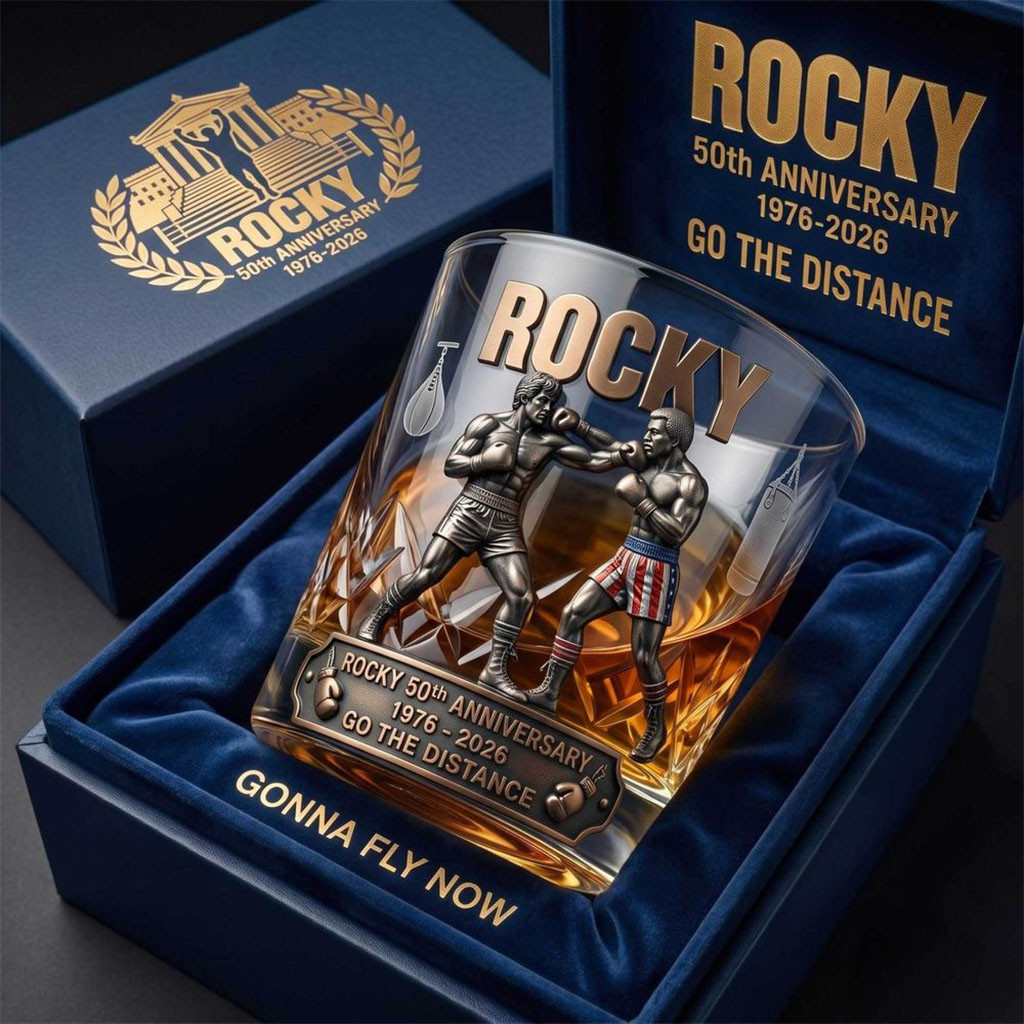 Rocky 50th Anniversary 2026 Whiskey Glass Rocky Merch Gifts For Fans - Kdjoy