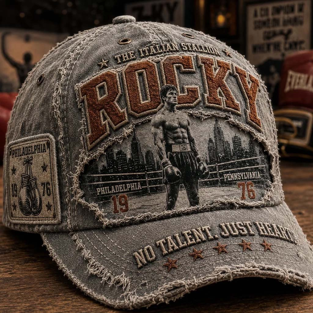 Rocky Balboa The Italian Stallion Distressed Hat No Talent Just Heart Baseball Cap Rocky Merch - Kdjoy