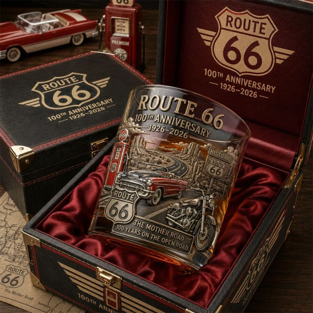 Route 66 100th Anniversary 2026 Whiskey Glass Route 66 Merch Best Gift For Father In Law - Kdjoy