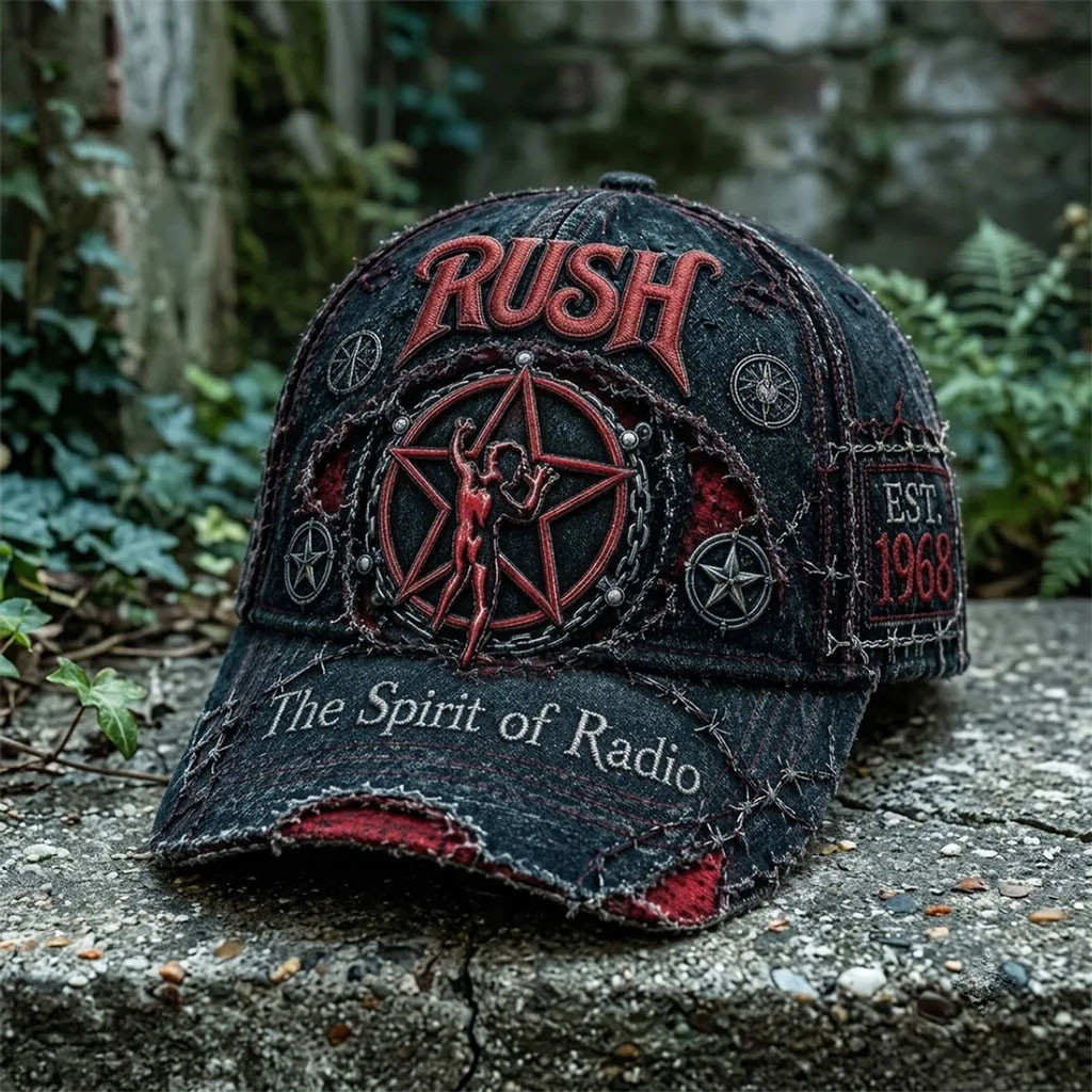Rush 1968 Starman Black Distressed Baseball Cap The Spirit Of Radio Rush Merch Son Gifts - Kdjoy