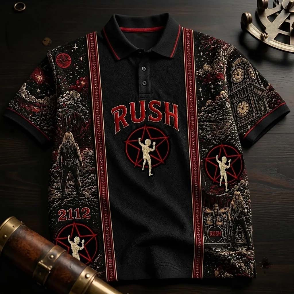 Rush 2112 Starman Black Polo Shirt RUSH Band Merch Unique Gifts For Music Lovers - Kdjoy Rush 2112 Starman Black Polo Shirt RUSH Band Merch Unique Gifts For Music Lovers - Kdjoy