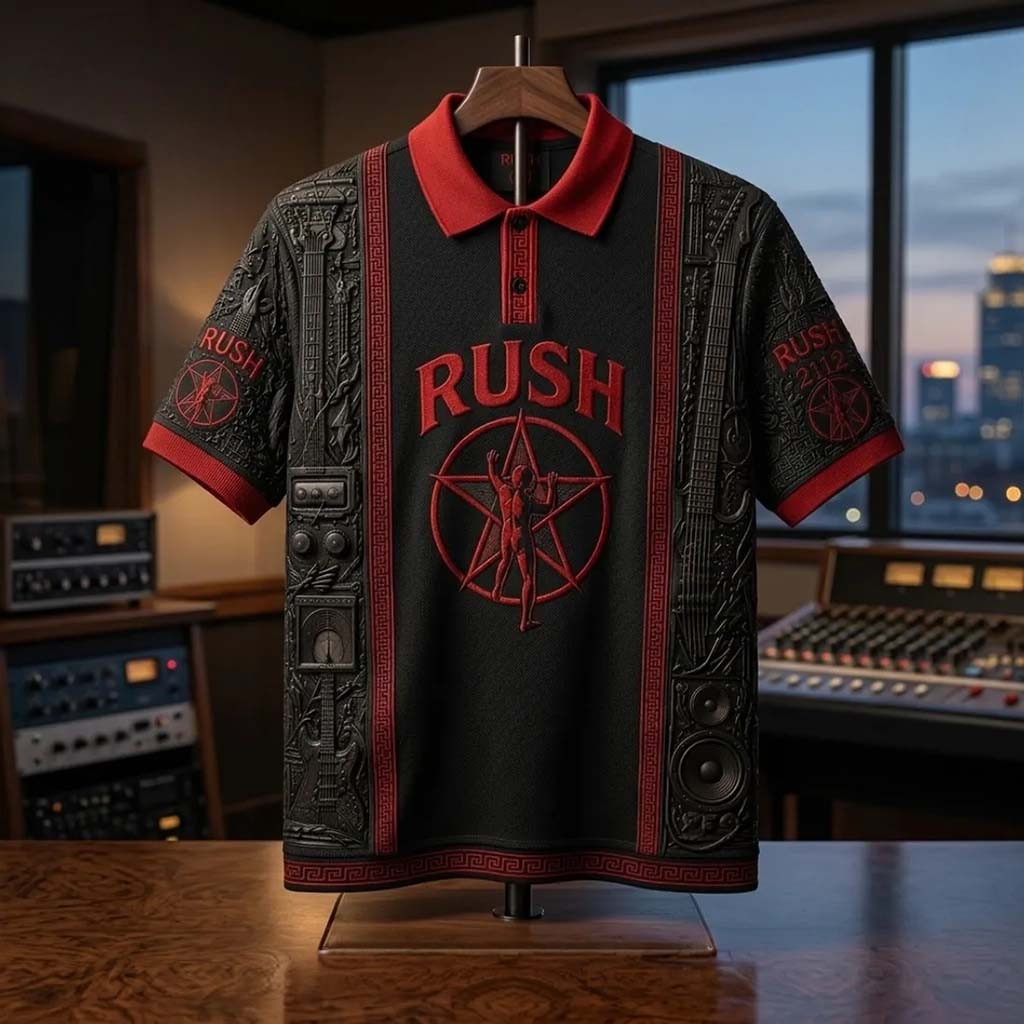 Rush 2112 Starman Black Red Polo Shirt RUSH Band Merch Music Related Gifts For Guys - Kdjoy