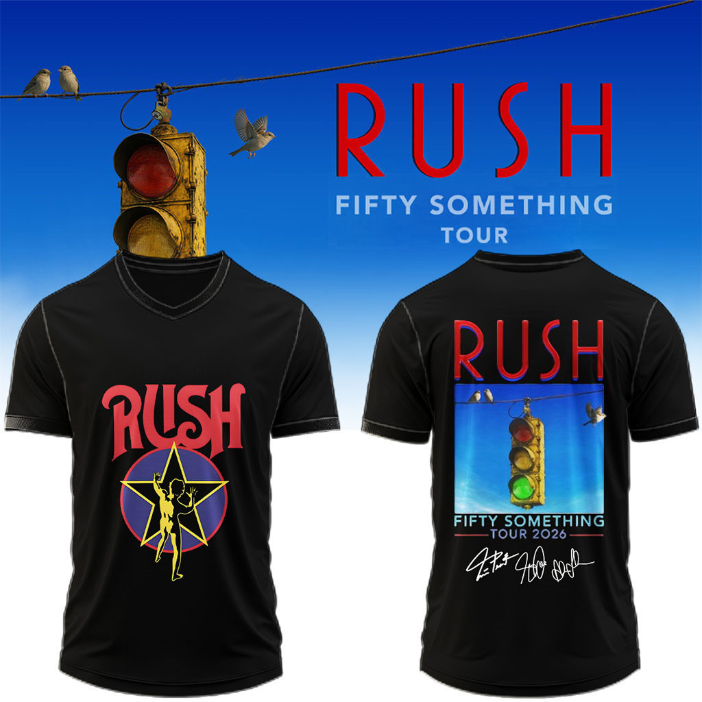 RUSH Fifty Something Tour 2026 Signed V-Neck Shirt Black RUSH Merch Music Lovers Gift - Kdjoy