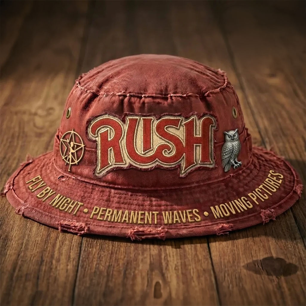 Rush Rock Band Distressed Red Bucket Hat Fly By Night Permanent Waves Moving Pictures Hat - Kdjoy