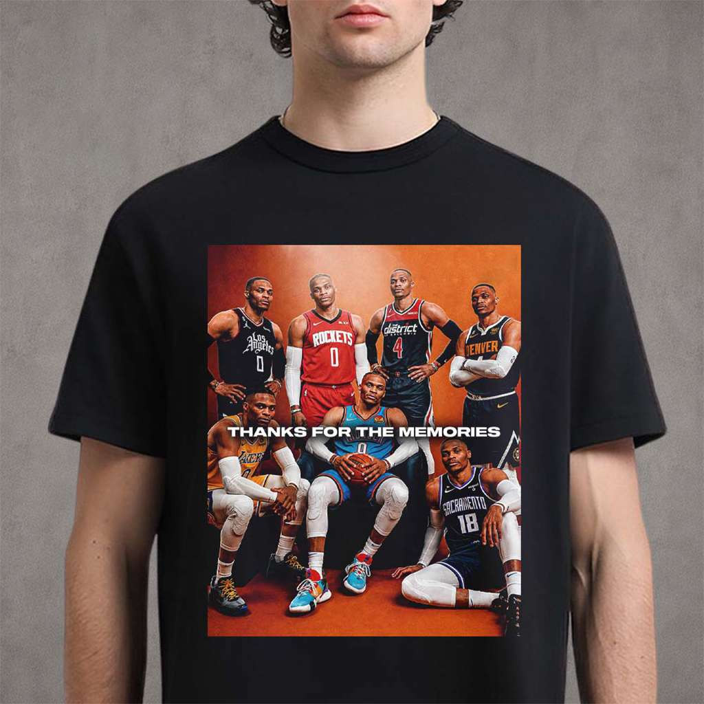 Russell Westbrook Merch Retirement Seven Teams Thanks For The Memories 2008-2026 T-Shirt - Kdjoy Russell Westbrook Merch Retirement Seven Teams Thanks For The Memories 2008-2026 T-Shirt - Kdjoy