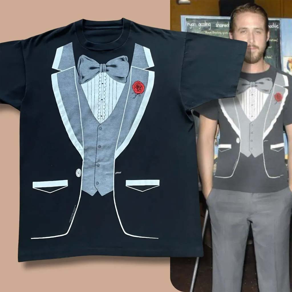 Ryan Gosling Tuxedo Suit Funny Costume Shirt At The Premiere Of Half Nelson In 2006 T-Shirt - Kdjoy