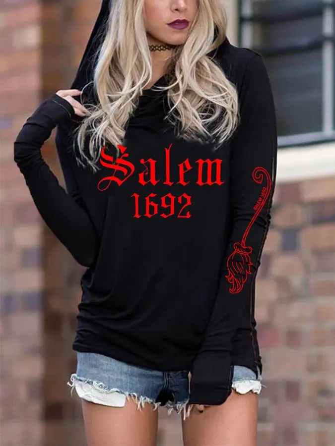 Salem 1692 Aesthetic Longline Hoodie Halloween Clothing Gift For Gothic Women - Kdjoy Salem 1692 Aesthetic Longline Hoodie Halloween Clothing Gift For Gothic Women - Kdjoy
