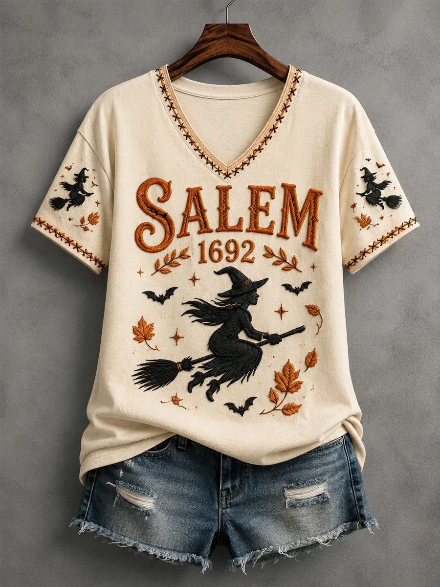 Salem 1692 They Missed One V-Neck Shirt Womens Witch Outfit Funny Halloween Gifts Ideas - Kdjoy Salem 1692 They Missed One V-Neck Shirt Womens Witch Outfit Funny Halloween Gifts Ideas - Kdjoy