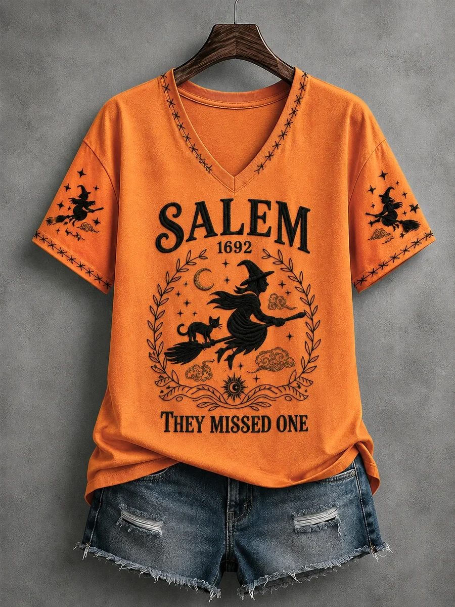 Salem 1692 They Missed One V-Neck Shirt Womens Witch Outfit Great Halloween Gifts - Kdjoy