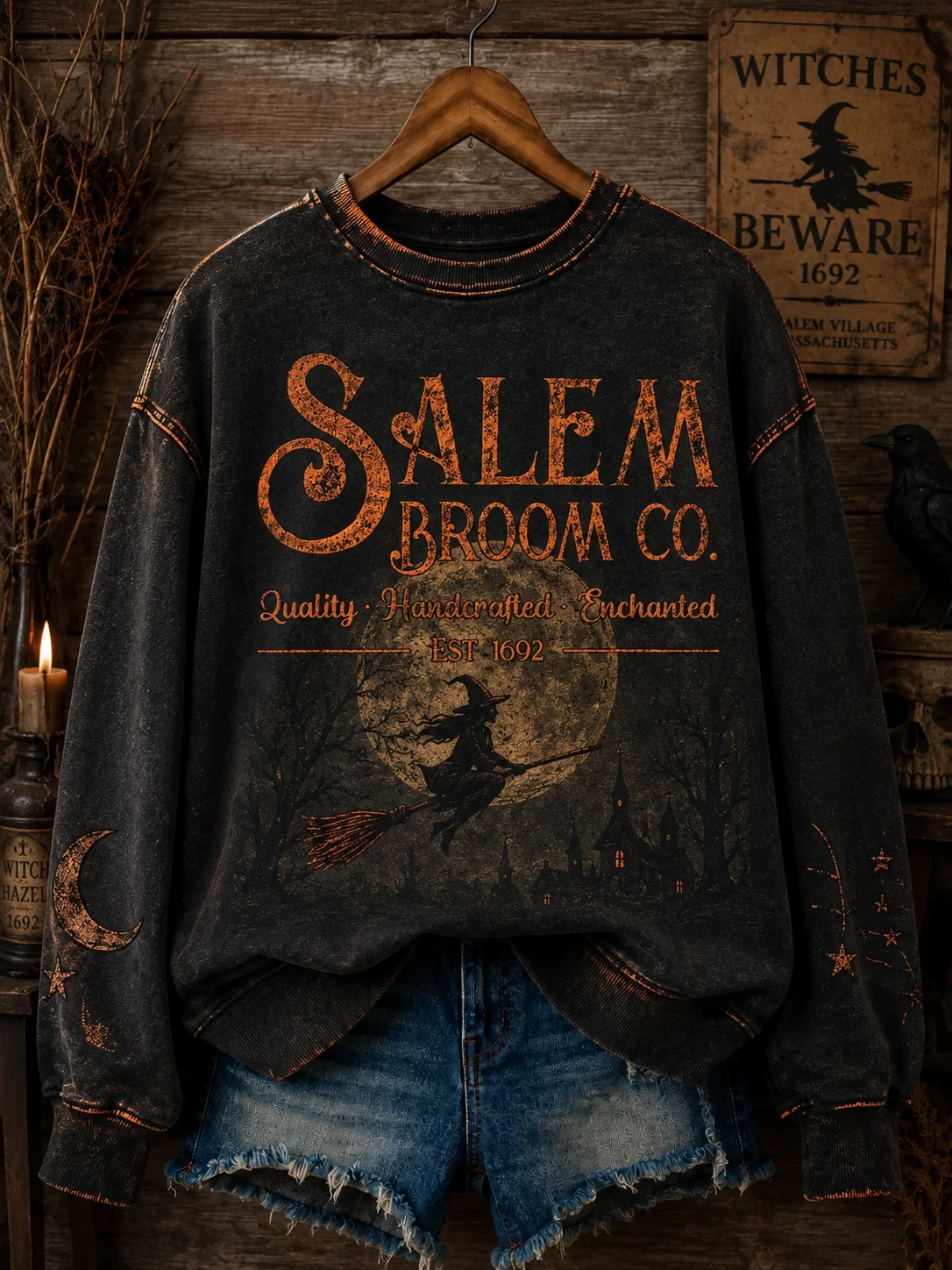 Salem Broom Co Quality Handcrafted Enchanted Est 1692 Sweatshirt Halloween Witch Apparel - Kdjoy Salem Broom Co Quality Handcrafted Enchanted Est 1692 Sweatshirt Halloween Witch Apparel - Kdjoy