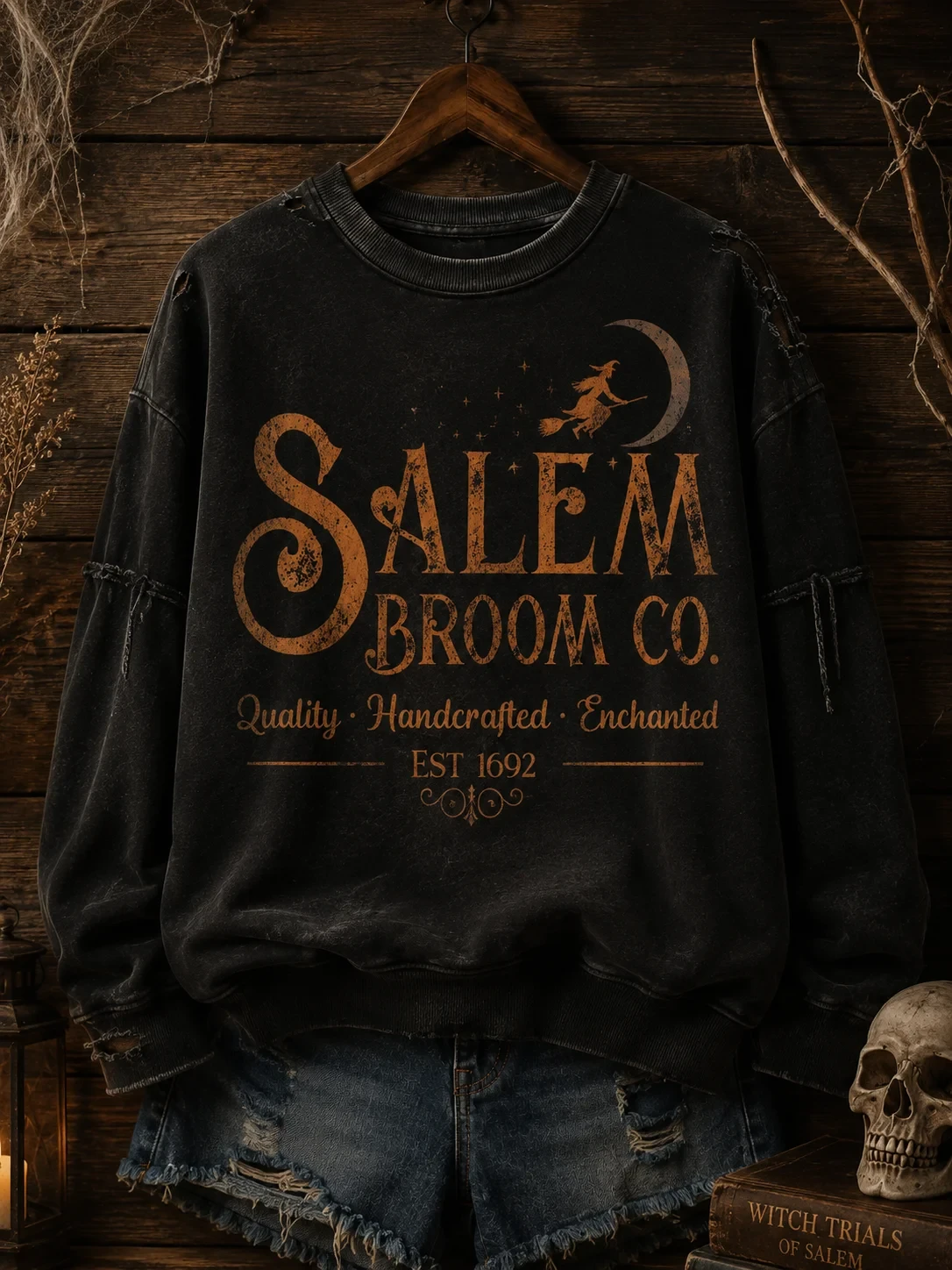 Salem Broom Co Quality Handcrafted Enchanted Est 1692 Sweatshirt Halloween Witch Merch - Kdjoy