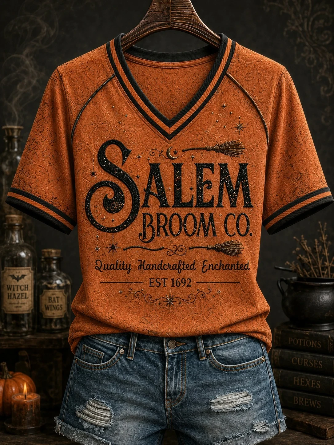 Salem Broom Company V-Neck Shirt Quality Handcrafted Enchanted Shirt Best Halloween Clothes - Kdjoy