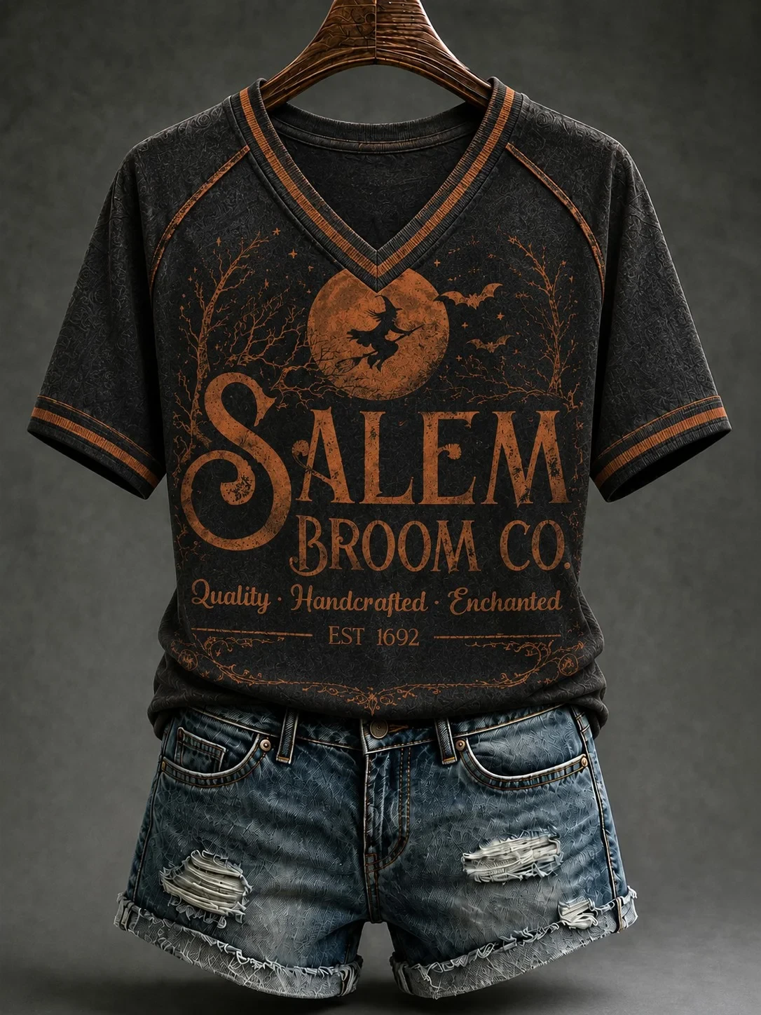 Salem Broom Company V-Neck Shirt Witch Outfit For Women Halloween Presents - Kdjoy Salem Broom Company V-Neck Shirt Witch Outfit For Women Halloween Presents - Kdjoy