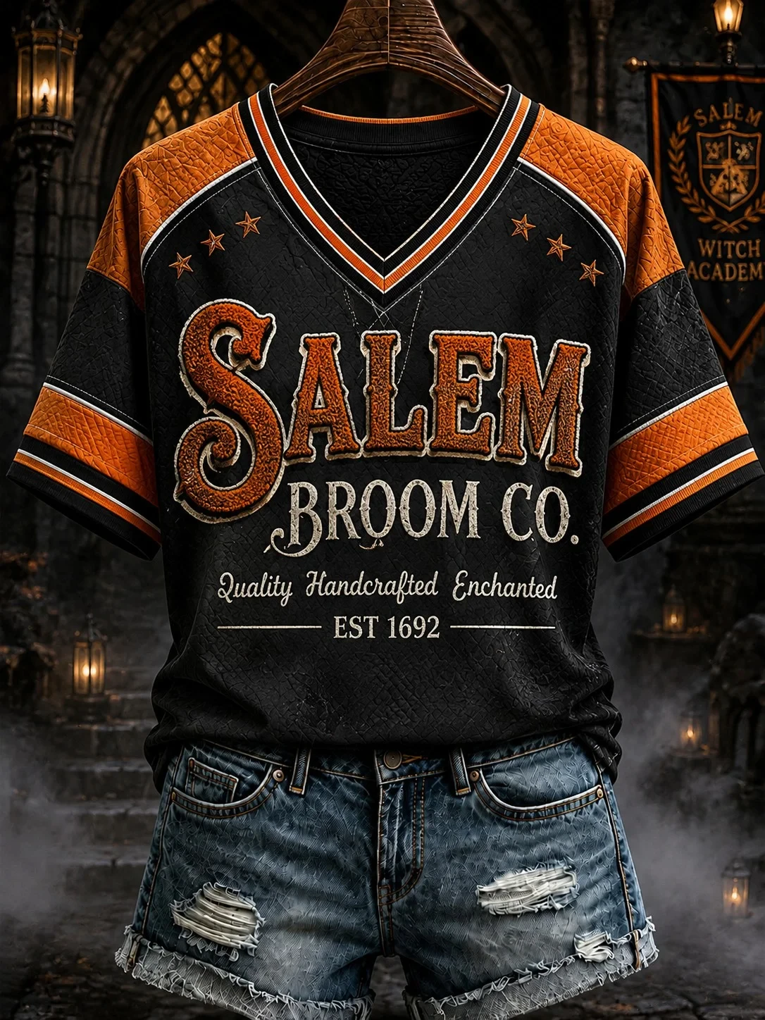 Salem Broom Company V-Neck T-Shirt Quality Handcrafted Enchanted Cool Halloween Clothes - Kdjoy
