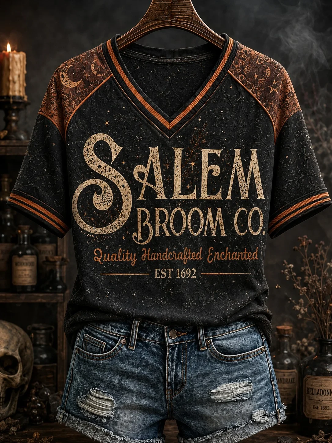 Salem Broom Company V-Neck T-Shirt Quality Handcrafted Enchanted Shirt Gifts For Halloween' - Kdjoy Salem Broom Company V-Neck T-Shirt Quality Handcrafted Enchanted Shirt Gifts For Halloween' - Kdjoy