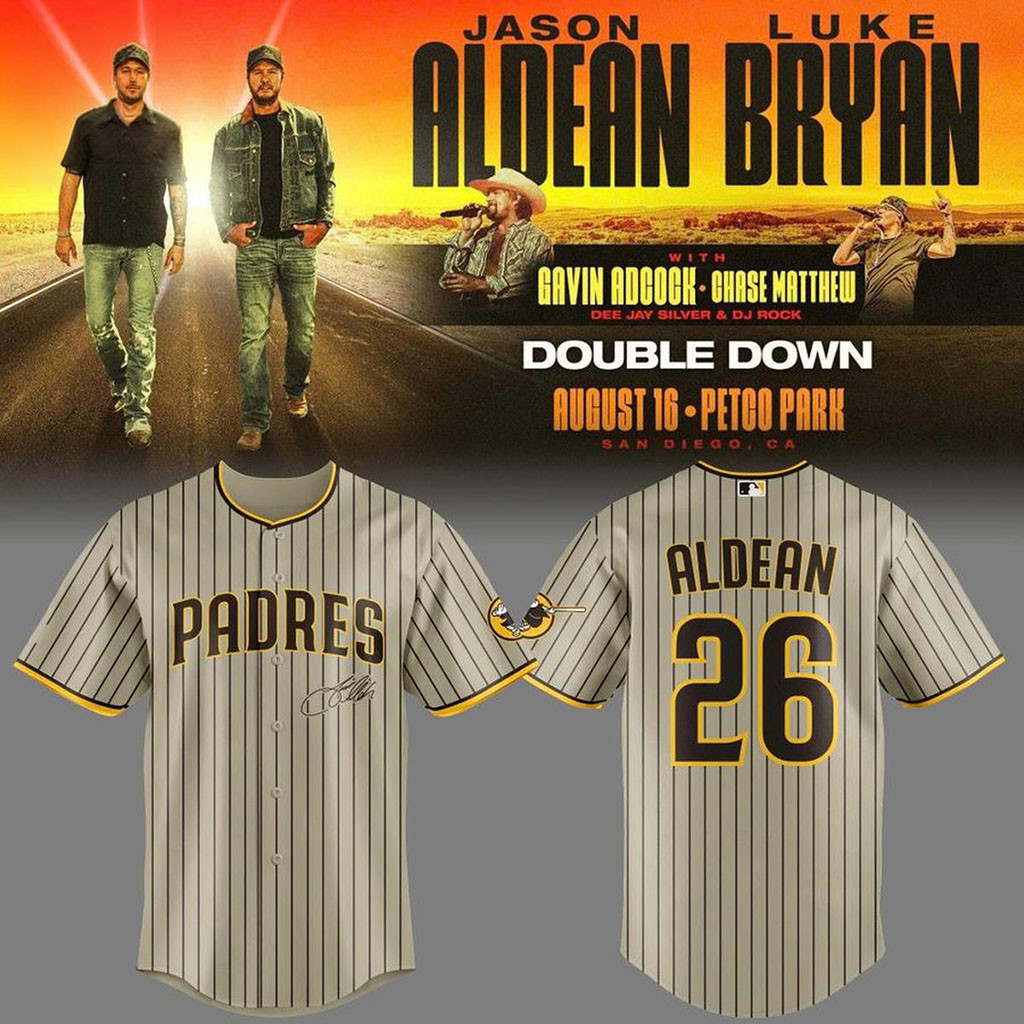 San Diego Padres A Jason Aldean And Luke Bryan 2026 Double Down Tour Baseball Jersey Fan Merch - Kdjoy