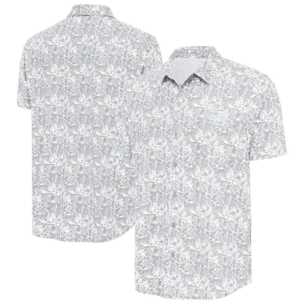 San Diego Padres Merch 2026 San Diego Padres Antigua Resort Hawaiian Shirt Gray Gift For Him - Kdjoy